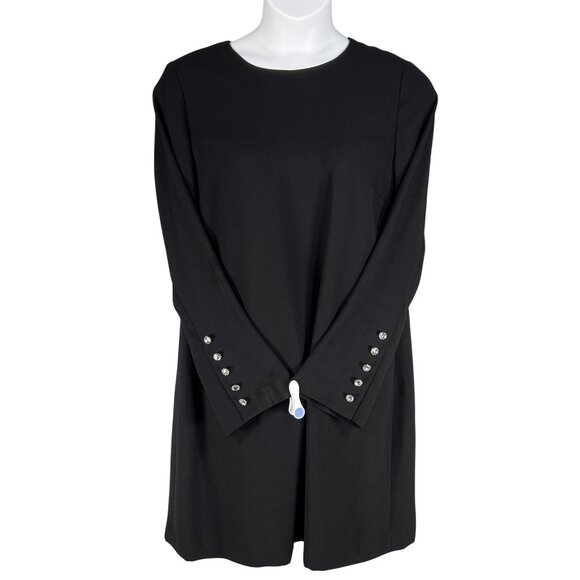 Talbots Womens 16 Black Shift Dress Long Sleeve Rhinestone Cuff Buttons Elegant - Picture 1 of 16